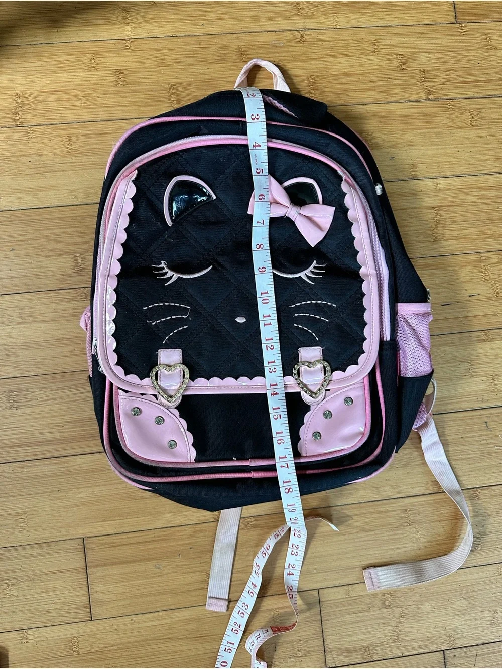 Black Backpack with Pink Trim & Cute Cat Face